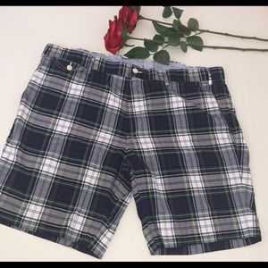Men’s Polo Navy Green & White Plaid Shorts